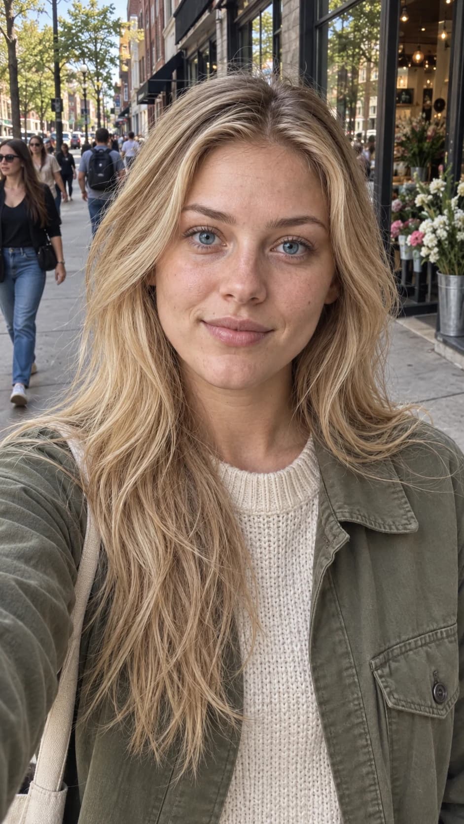 Chloé, taking a selfie, close up